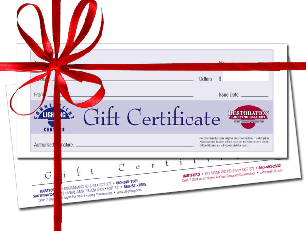 Gift Certificates at Connecticut Lighting Centers and Restoration Lighting Gallery