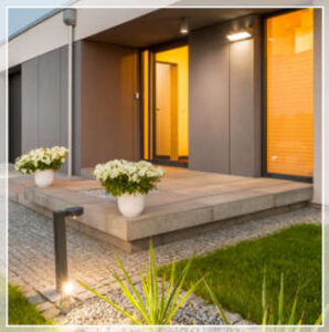 exterior lighting and greenery