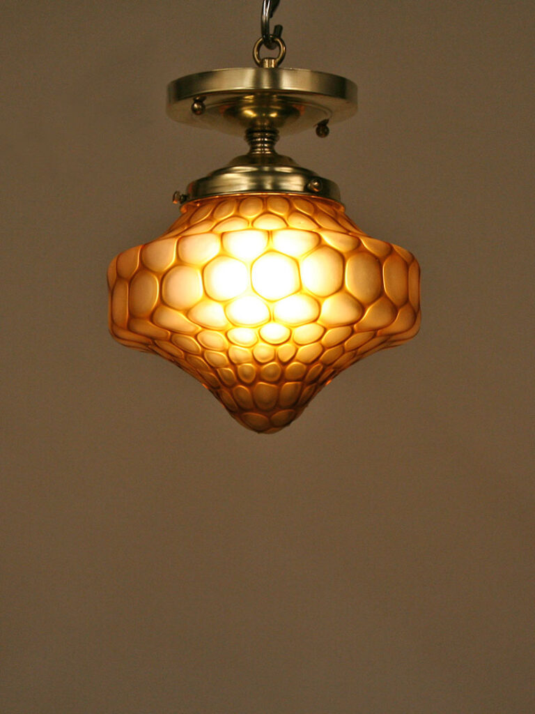 Arts & Crafts Honeycomb Design Glass Semi Flush w/ Brass Hardware, c. 1910