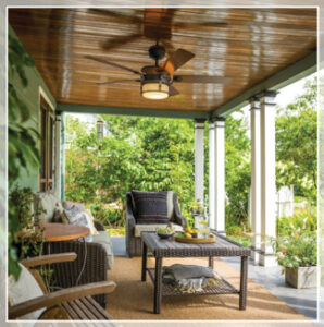 porch with outdoor fan and furniture 