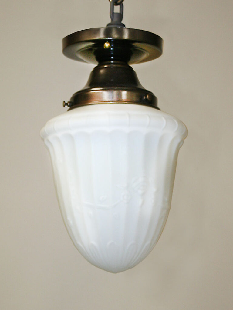 Victorian Style Satin Opal Acorn Semi-Flush Mount, c. 1920