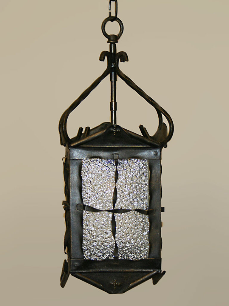 Rustic Lantern w/ Pebbled Glass, c. 1960