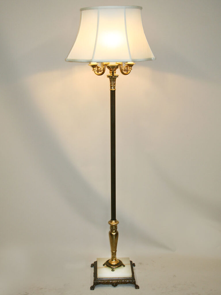 Gold Neoclassical 6-Way Floor Lamp w/ Floral Details, c. 1925