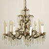 8 Lt Brass Chandelier w/ Delicate Scrolls & Double Pineapple Center Column, c. 1950