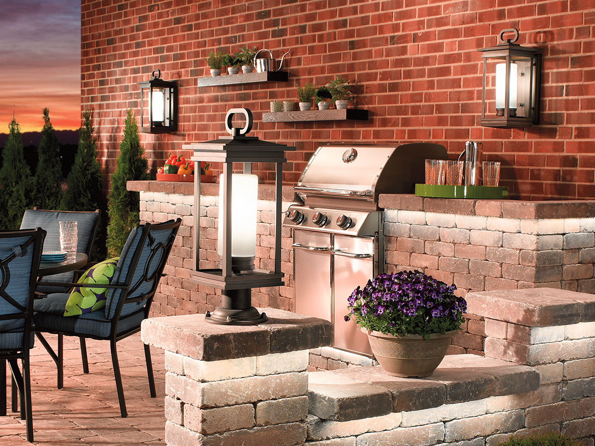 Outdoor patio with various types of lighting